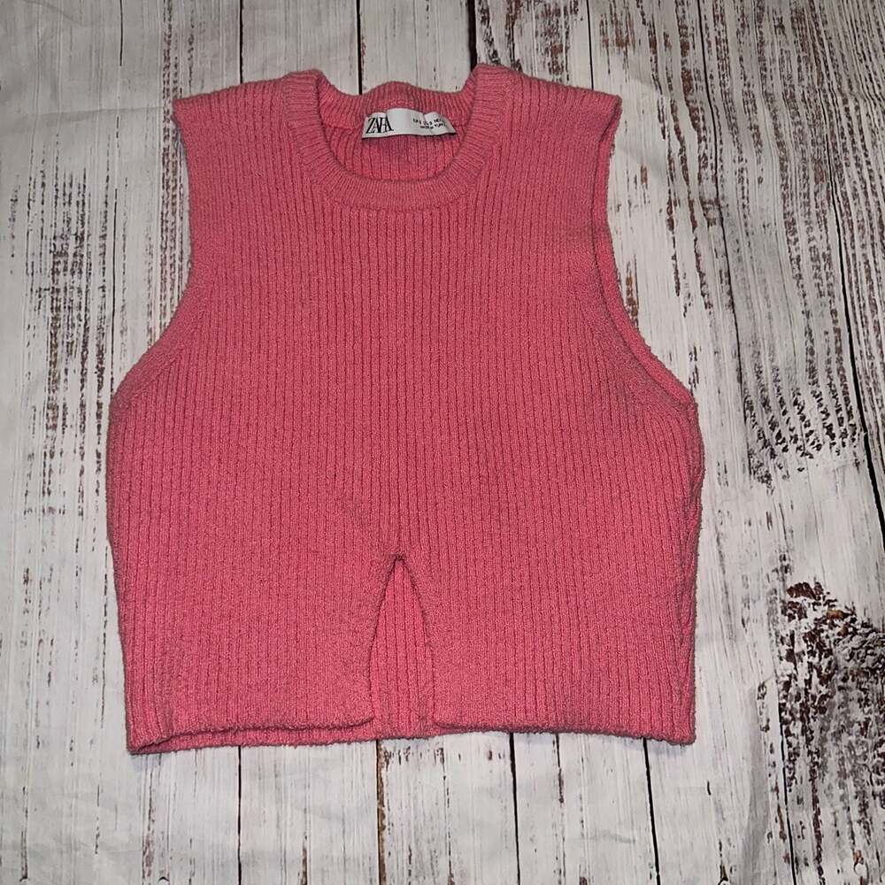 Zara Pink Ribbed Knit Sweater Vest Sleeveless Coquette Preppy